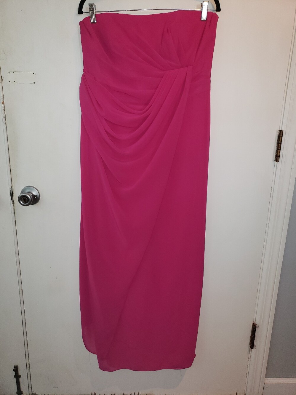 After Six Strapless Draped Gown in Hot Pink